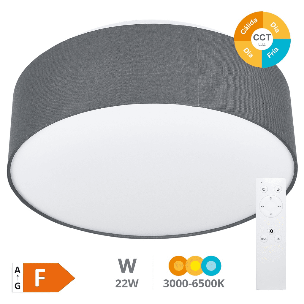 GSC Evolution Kasker LED Plafondlamp 22W met Dimbare Afstandsbediening Grijs, Instelbaar Licht - View 1