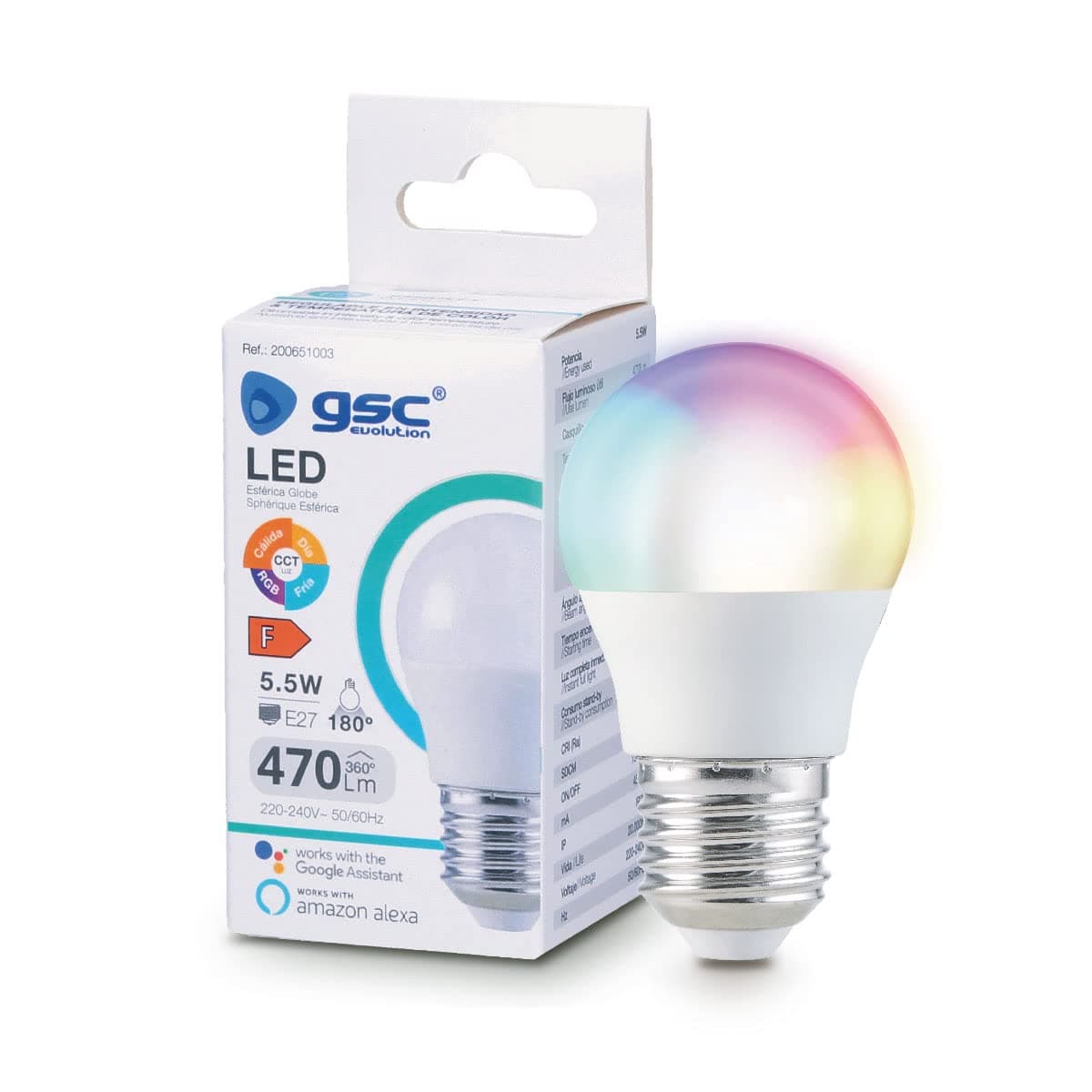 gsc evolution G51003 Slimme LED Lamp E27 5,5W RGB, Dimbaar, WiFi - View 1