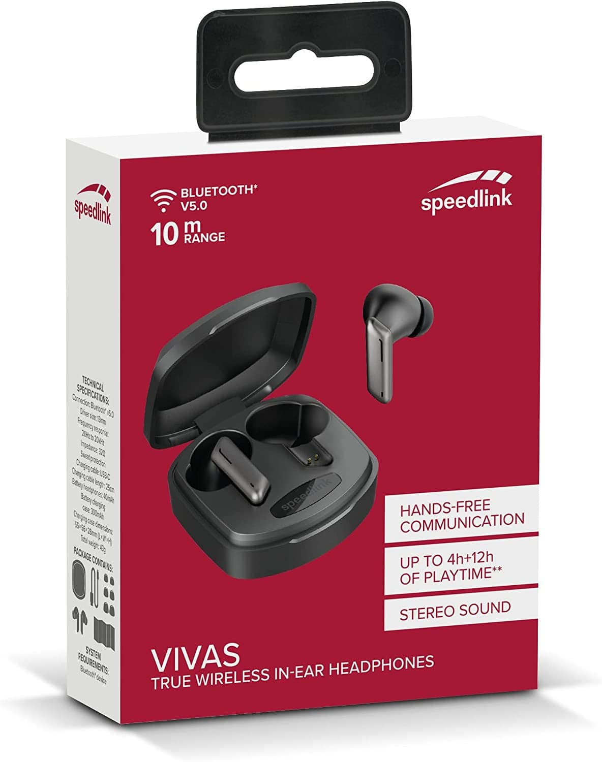 Speedlink Vivas (SL870200GY) Zwarte Bluetooth-hoofdtelefoon en oplaadcase - View 1