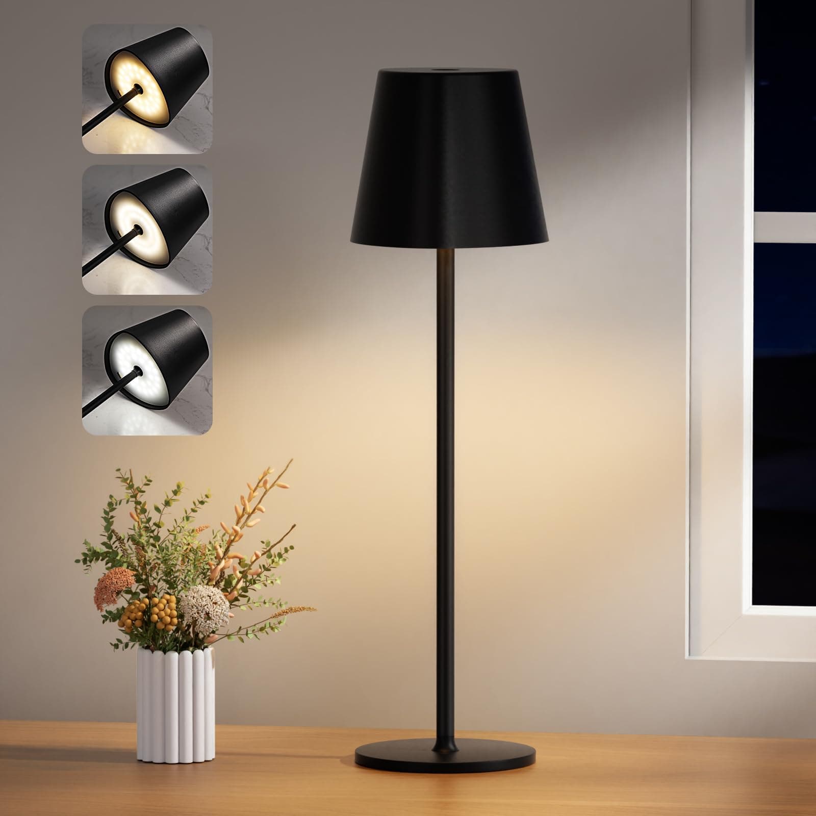 PreeOtti Draadloze LED tafellamp, dimbaar, USB-C, 3 kleurtemperaturen - View 1