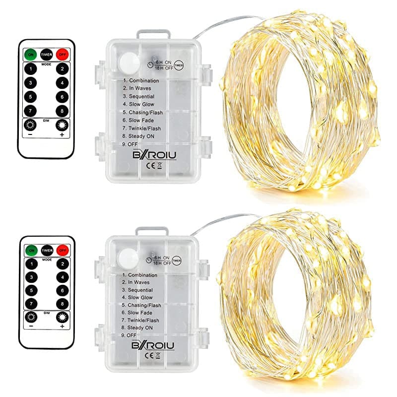 Bxroiu 2 x 50 LEDs - Lichtsnoer op batterijen met afstandsbediening en timer, 8 - View 1