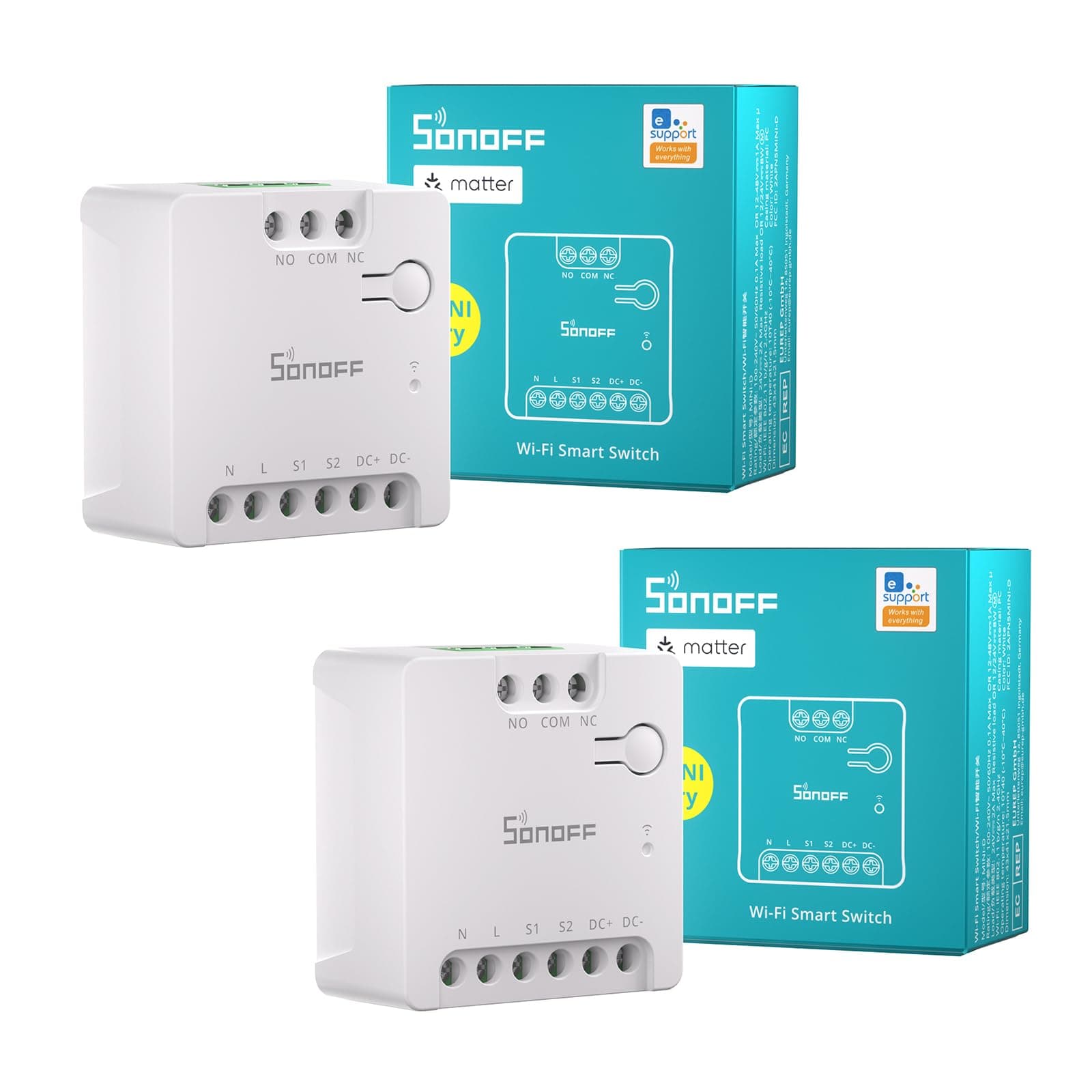 SONOFF MINI-D Slimme Schakelaar Matter 2 stuks, Droog Contact, 8W, Compatibel met Alexa - View 1