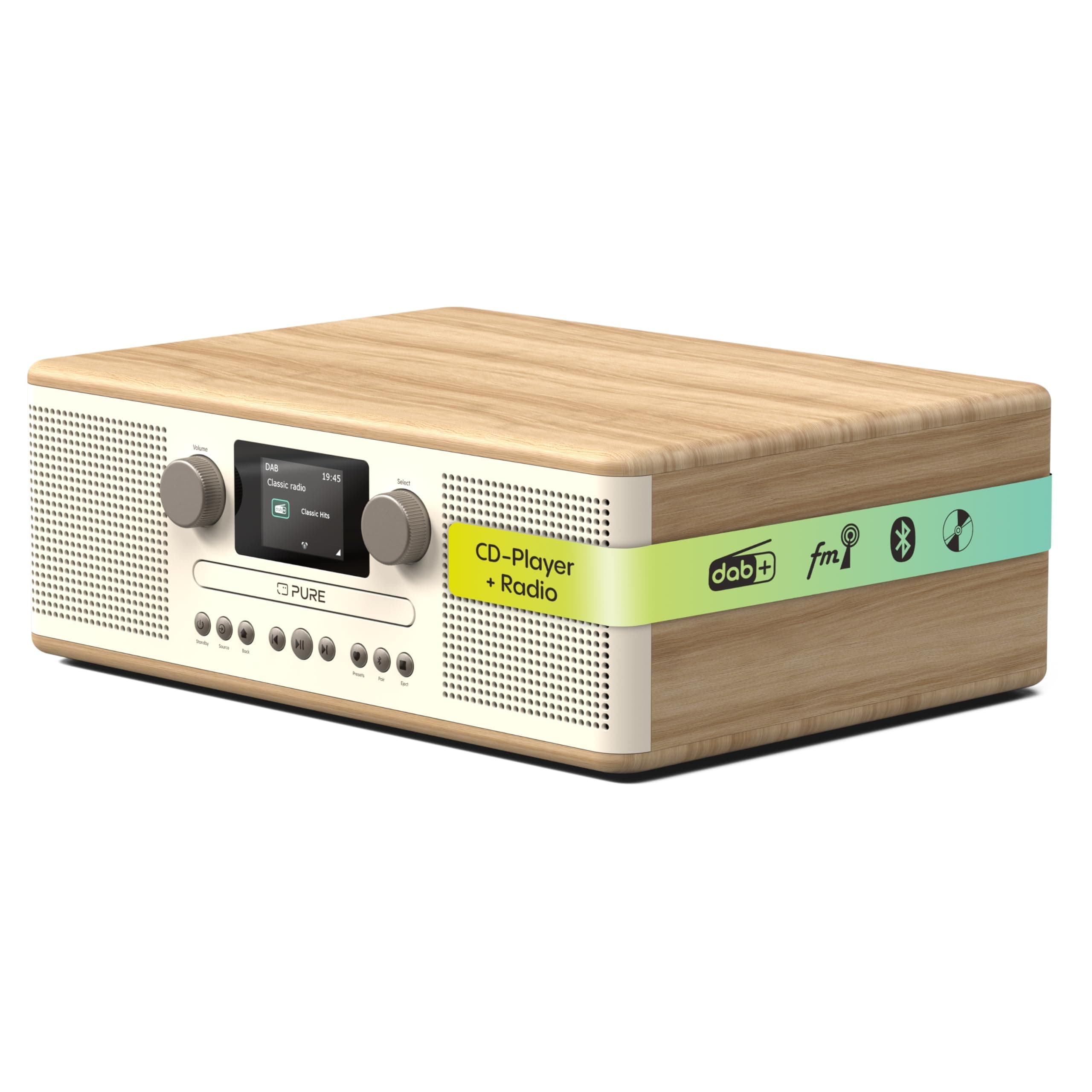 Pure Classic C-D6 Audiosysteem met cd DAB+/FM Bluetooth 5.3 en 30W Katoenwit en eiken - View 1