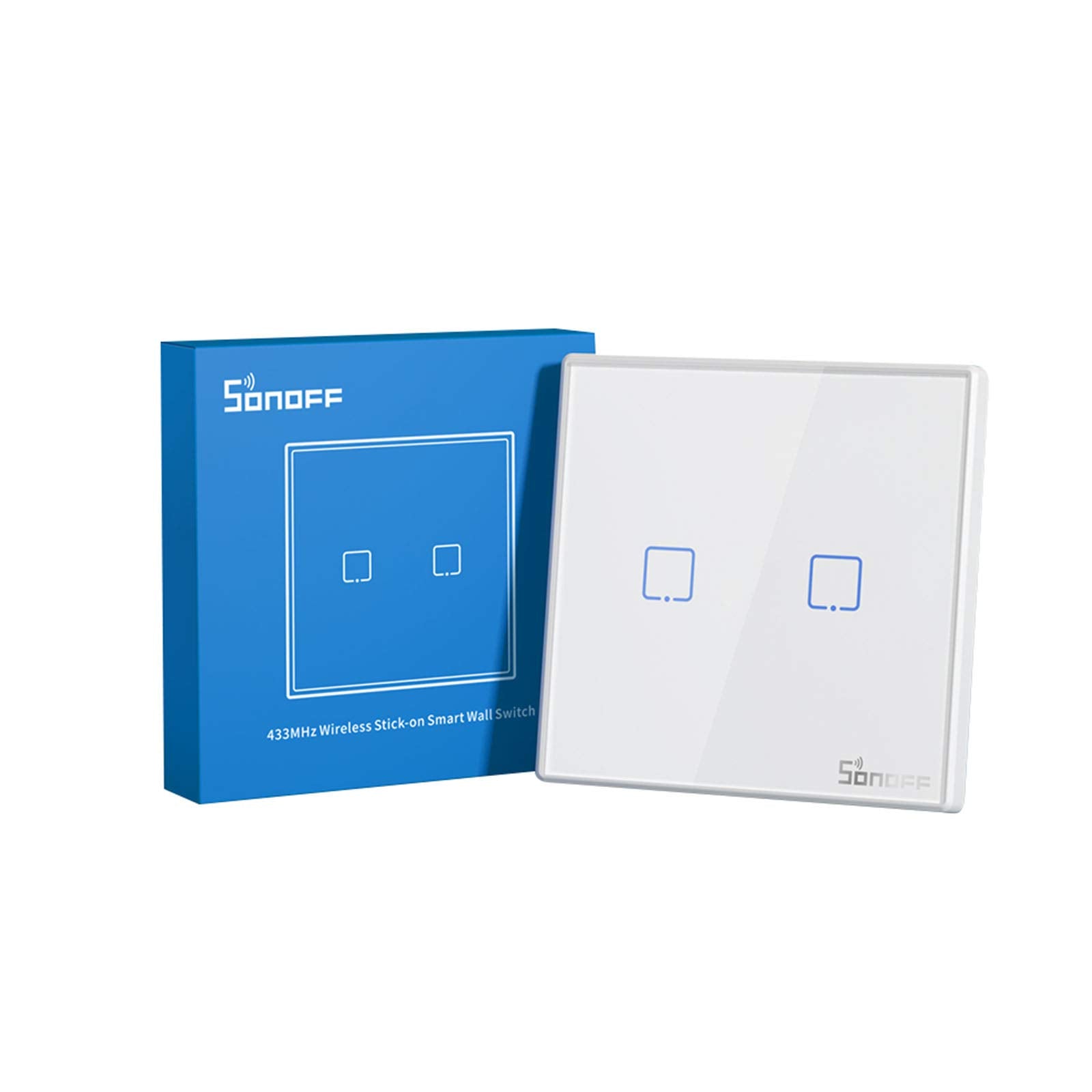 Drukknop SONOFF T2EU2C-RF, wandpaneel type 86, RF-afstandsbediening 433 MHz