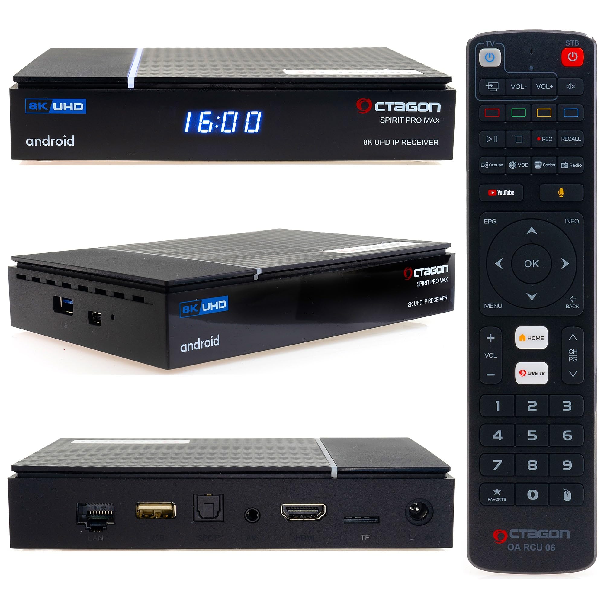 Octagon Spirit Pro Max 8K TV Box Android, Dual-Band WiFi, Bluetooth 5.1, 4GB RAM, 64GB