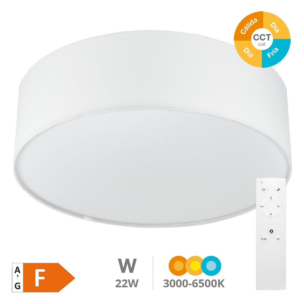GSC Evolution Kasker LED Plafondlamp 22W met Dimbare Afstandsbediening Wit, Instelbaar Licht
