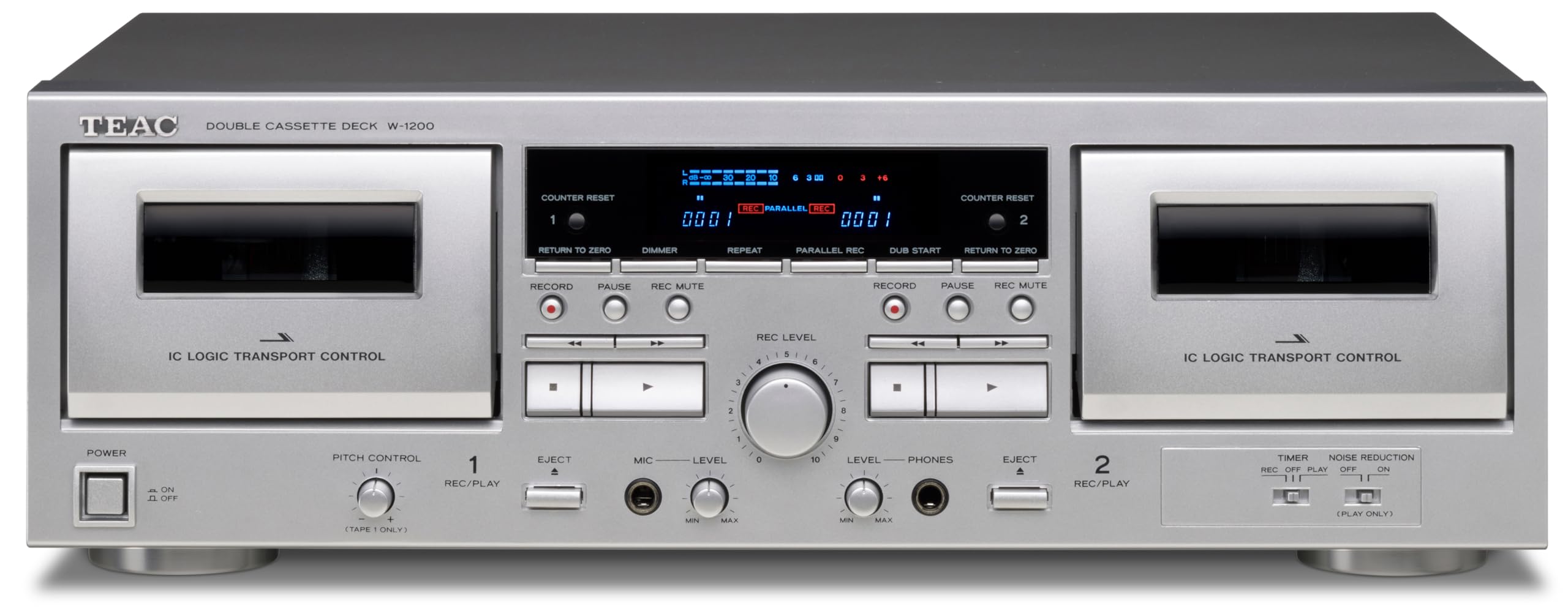 Teac W-1200 100 V AC, 50/60 Hz Dubbel cassettedeck zilver met USB-uitgang en toonregeling
