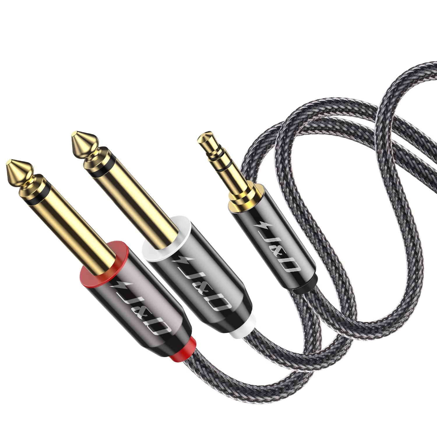 J&D Audio Splitter Kabel 3,5 mm TRS mannelijk naar 2 x 6,35 mm TS mannelijk mono met nylon