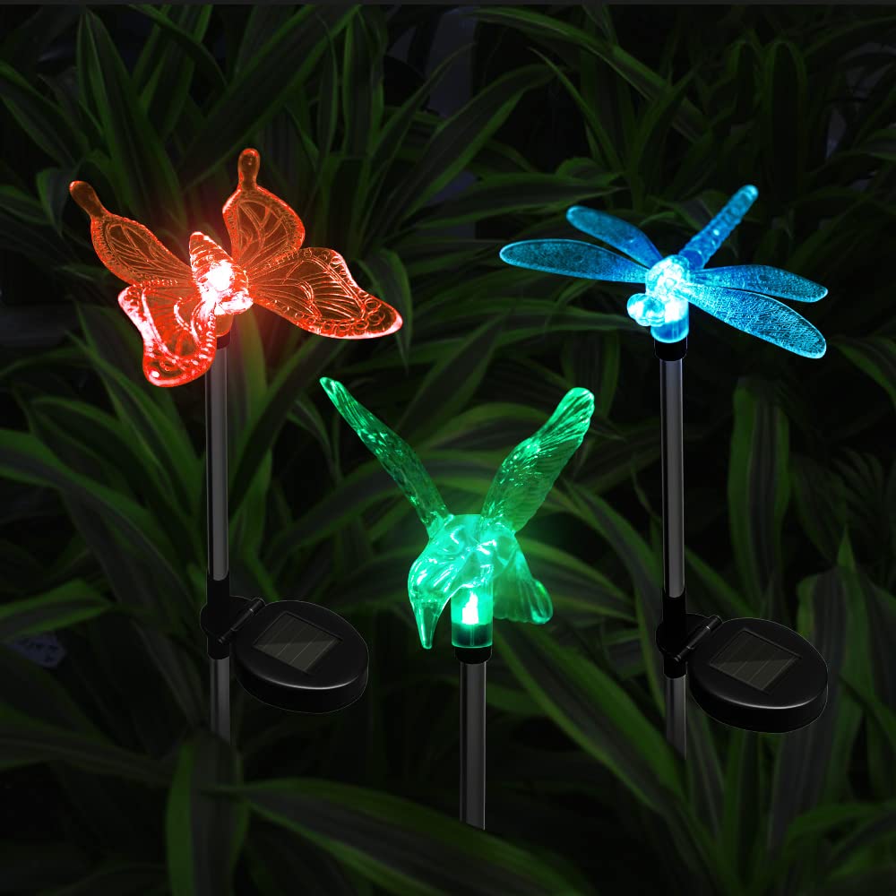Set van 3 LED Zonneverlichting voor Buiten met Libelle, Vlinder en Kolibrie Ontwerp