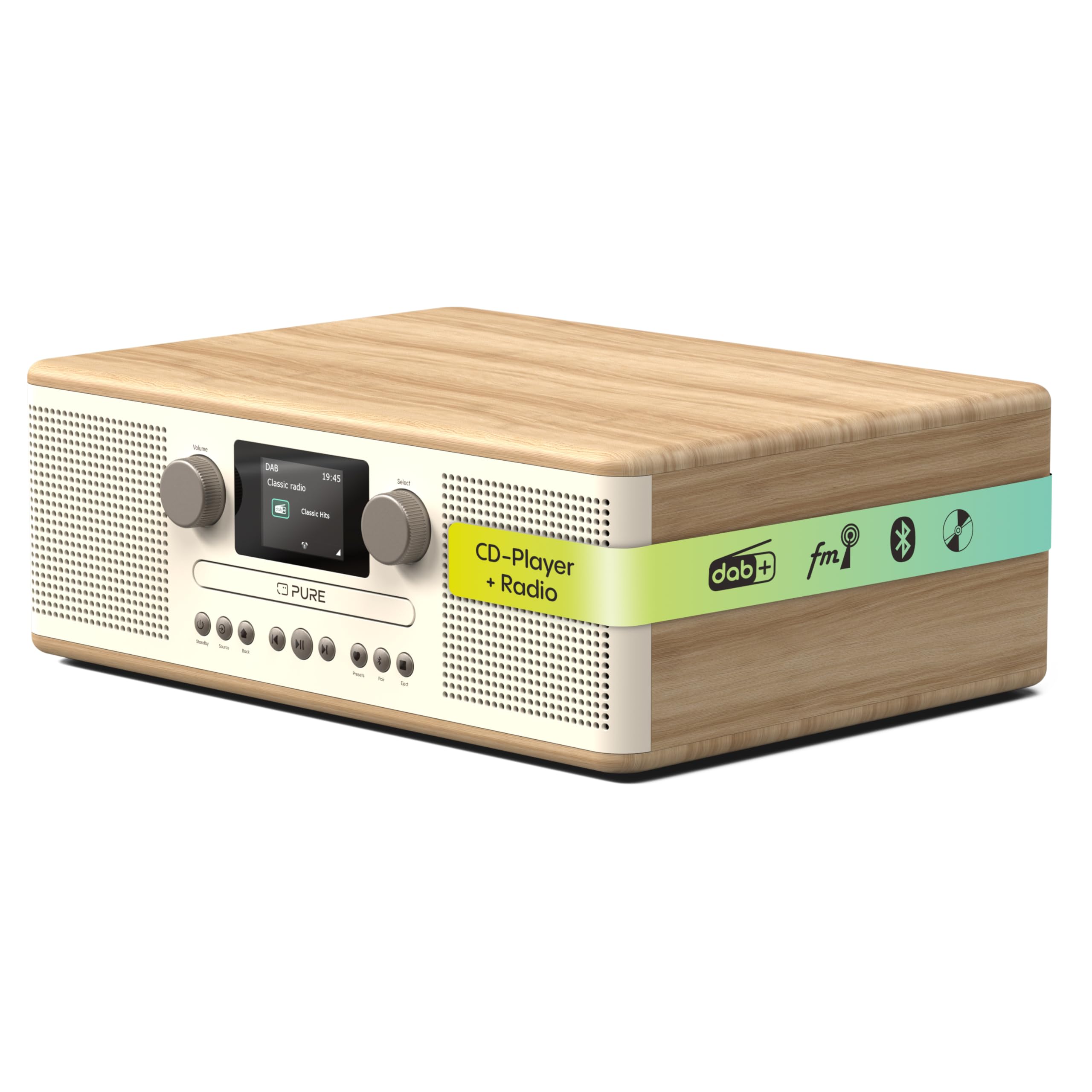 Pure Classic C-D6 Audiosysteem met cd DAB+/FM Bluetooth 5.3 en 30W Katoenwit en eiken
